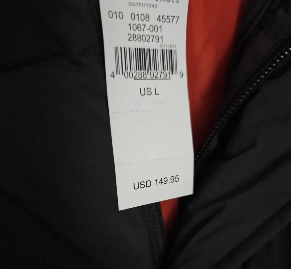 Men's Black Puffer Jacket textured Down & Feathers American Eagle Large
